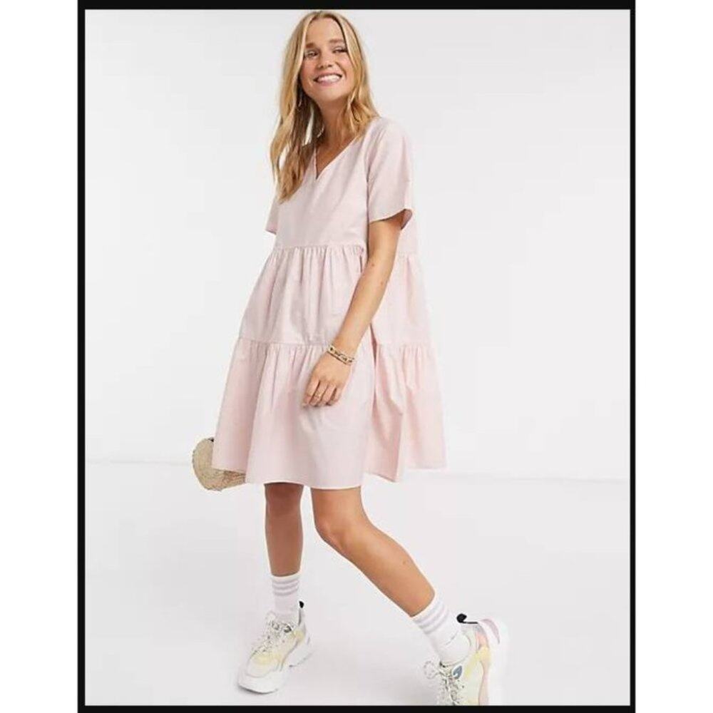 NEW - ASOS Jacqueline de Young Tiered Dress in Baby pink 36